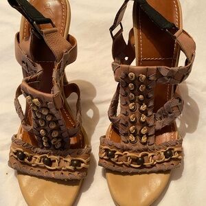 Lanvin Tan and Brown Embellished Sandals